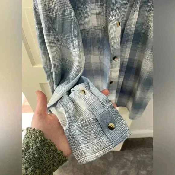 vintage wrangler authentics blue and white button down flannel‎ - Picture 2 of 8